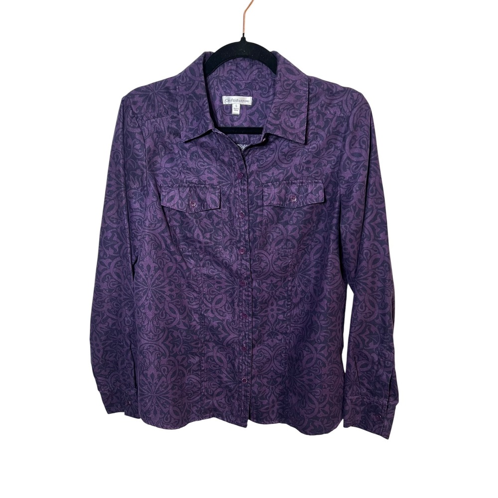 Whimsigoth Paisley Button Down Shirt Fall Dark Academia Purple Long Sleeve Small